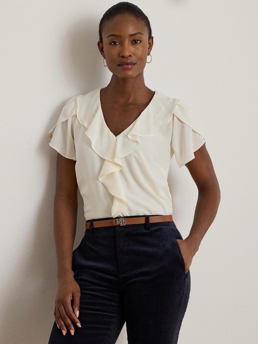 Lauren Ralph Lauren Women's Ruffle-Trim Georgette Blouse M
